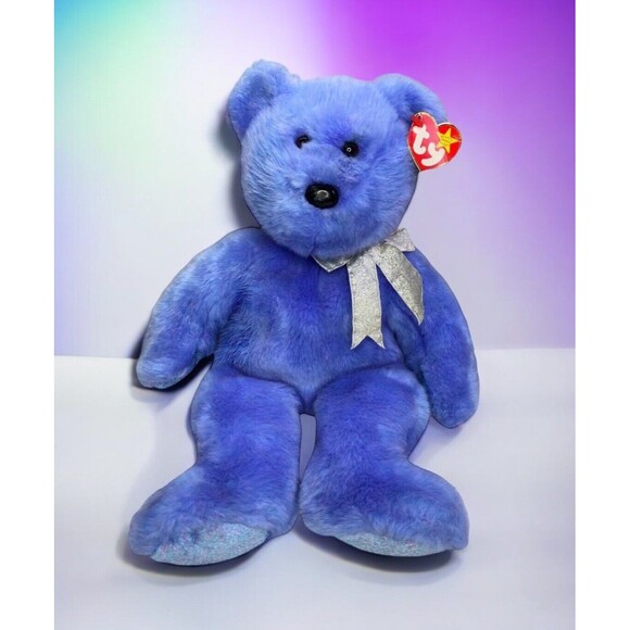 Ty Beanie Buddies "Clubby IV" Blue Teddy Bear Plush Official Club Large 14" - Picture 1 of 15